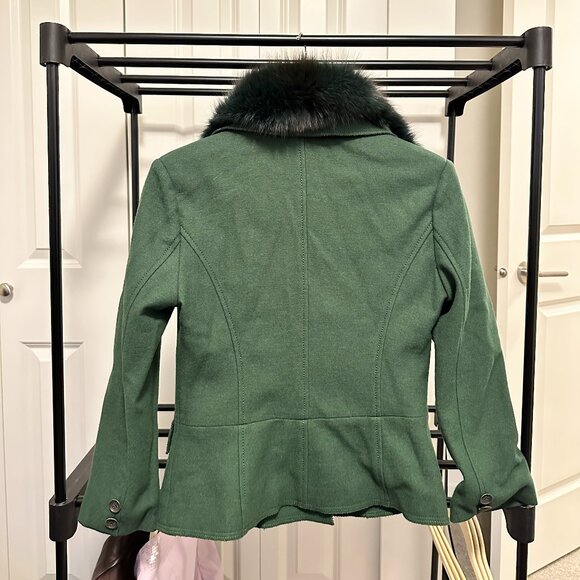 Green Pea Coat with Removable Fox Fur Collar - Picture 2 of 6